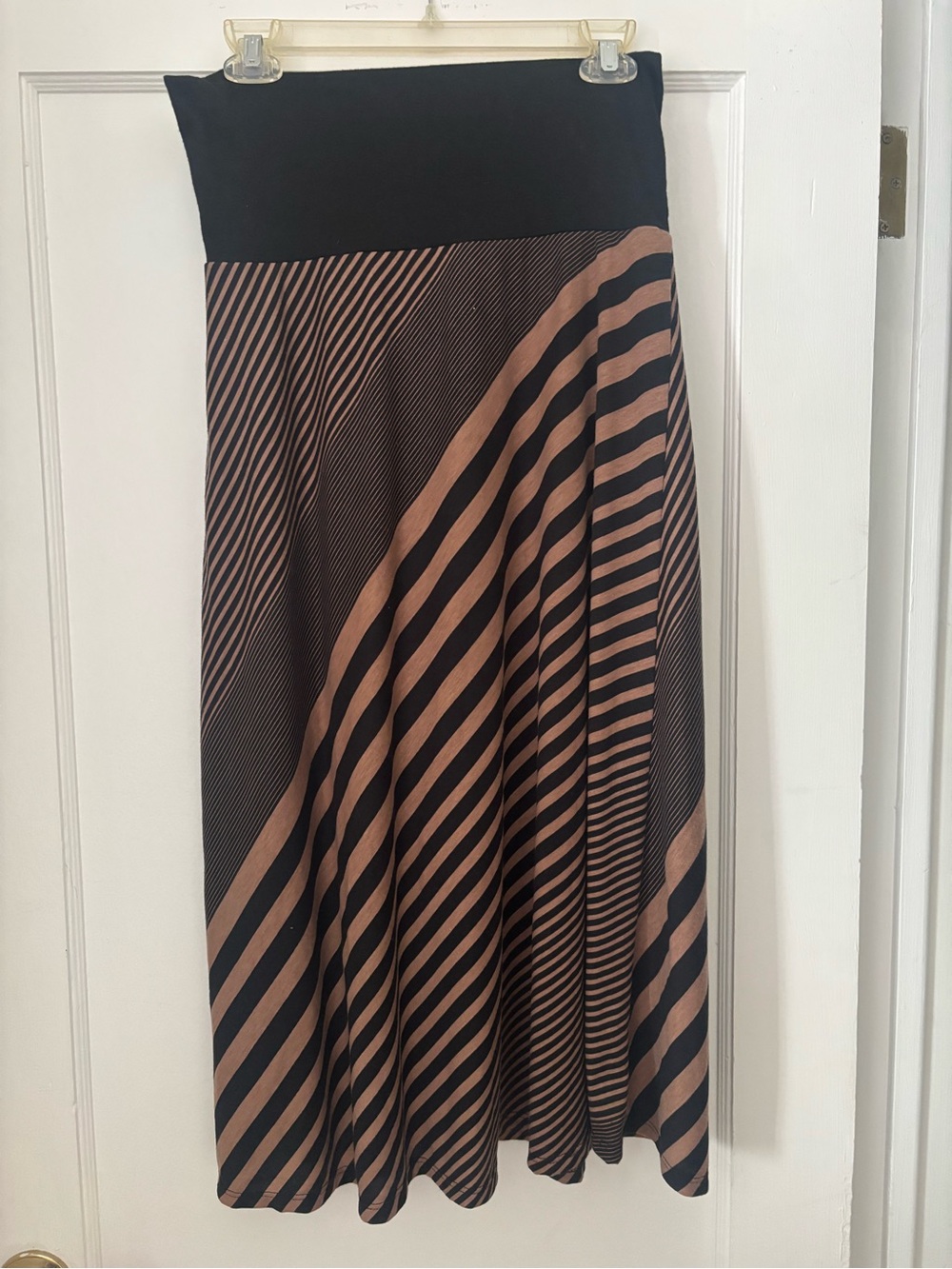 Agenda Black and Brown Striped Maxi Skirt